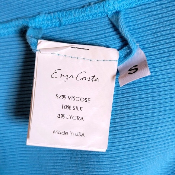 Enza Costa Ribbed Blue Shirt Size Small - Picture 5 of 11